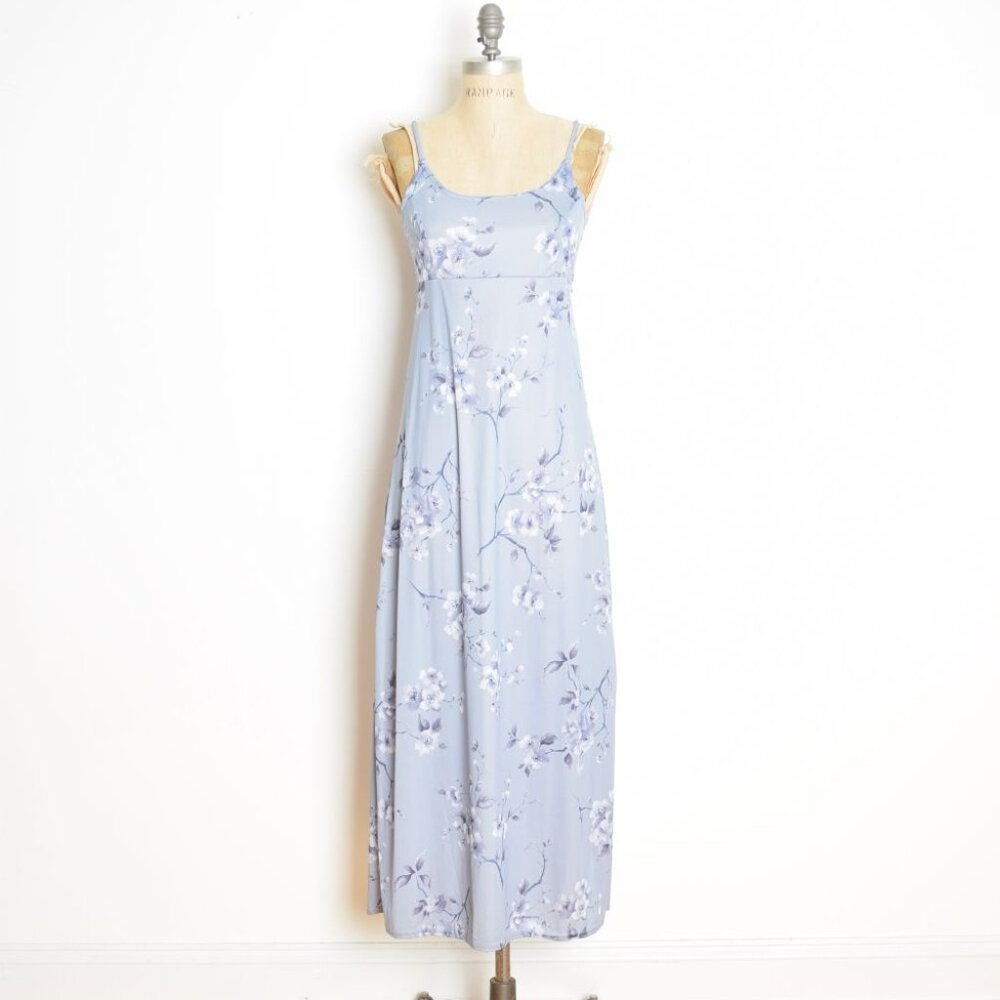 vintage 90s slip dress floral print empire grunge waist long maxi sundress XS S